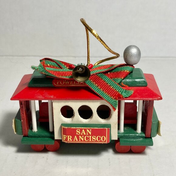 Vintage San Francisco Trolley Car Christmas Tree Ornament Powell & Market Wood - Picture 4 of 10